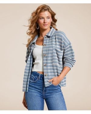 BKE Striped Boxy Shirt - Blue