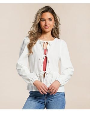 Willow & Root Front Tie Peplum Top - White