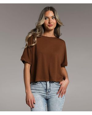 BKE Textured Knit Top - Brown