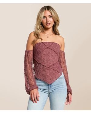 Willow & Root Off The Shoulder Lace Hanky Top - Red