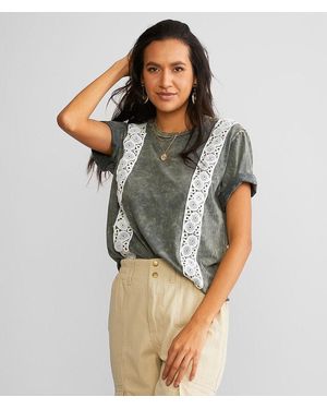 Gilded Intent Crochet Applique Top - Gray