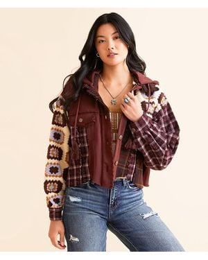 Miss Me Pieced Plaid Hooded Jacket - Red