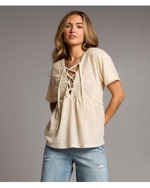 BKE Crochet Lace-Up Top - Natural
