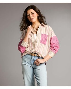 BKE Striped Raw Edge Shirt - Red