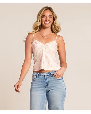 Willow & Root Floral Satin Cropped Tank Top - Blue