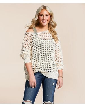 BKE Eyelash Pointelle Sweater - White