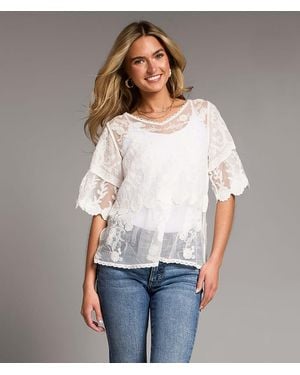 BKE Floral Lace Top - White