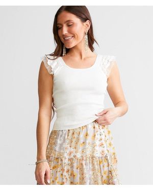 Miss Me Mesh Ruffle Strap Tank Top - White