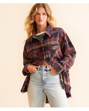 BKE Washed Flannel Boyfriend Shirt - Brown