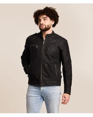 Affliction Skeleton Distressed Leather Jacket - Black