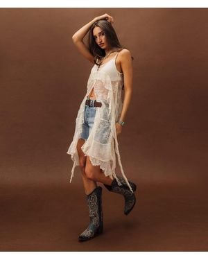 Sterling & Stitch Eyelash Lace Fringe Tank Top - Brown
