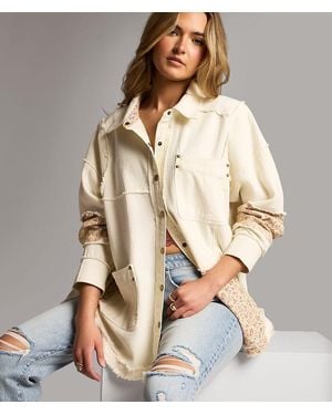 BKE Pieced Floral Shacket - Natural