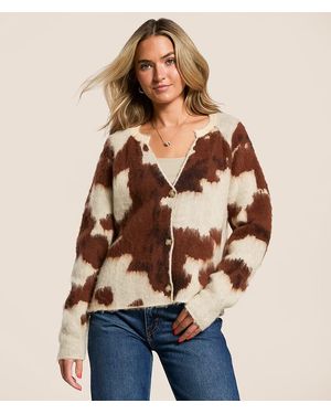 Willow & Root Cow Print Cardigan Sweater - Blue