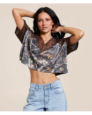 Gilded Intent Camo Lace Trim Jersey - Brown