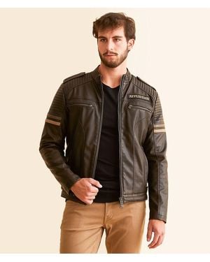 Affliction American Customs Distressed Faux Leather Jacket - Brown