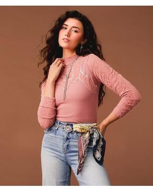 Gimmicks Sequin Mock Neck Top - Red
