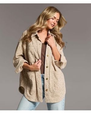 BKE Corduroy Cheetah Shacket - Natural