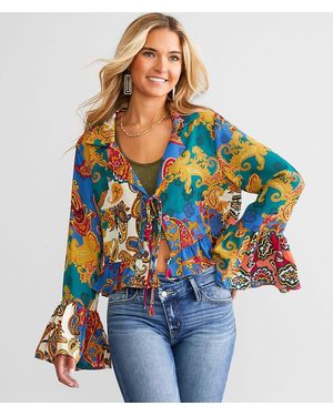 Willow & Root Mixed Paisley Print Chiffon Blouse - Blue