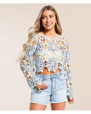 Willow & Root Floral Crochet Sweater - White