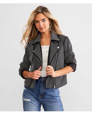 Blue B Rhinestone Studded Moto Jacket - Gray