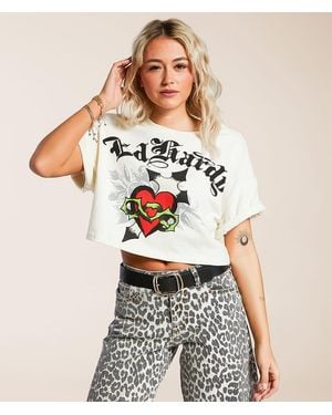 Ed Hardy Cross Heart Cropped T-Shirt - White