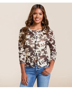 Willow & Root Cow Print Mesh Shirt - Blue