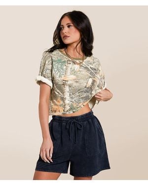 Gilded Intent Cropped Camo T-Shirt - Blue