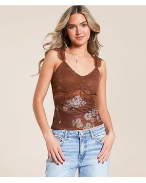 Willow & Root Keyhole Floral Eyelash Lace Tank Top - Blue