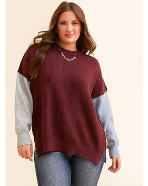 Vigoss Color Block Sweater - Red