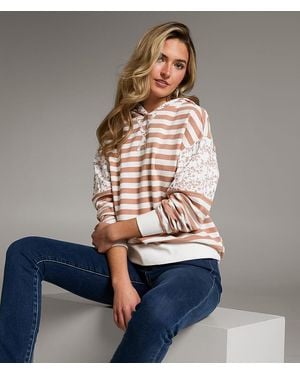 BKE Striped Hooded Sweatshirt - Gray