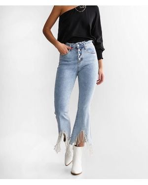 Blue B Rhinestone High Rise Cropped Flare Jean - Blue