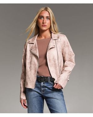 BKE Faux Suede Moto Jacket - Red