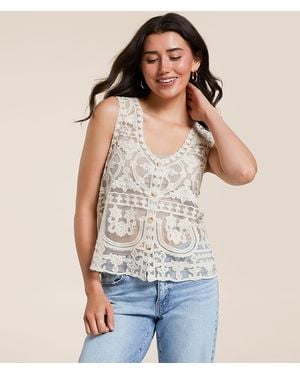 Daytrip Sheer Lace Scalloped Tank Top - Natural