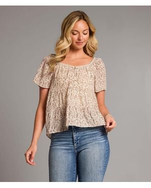 BKE Ditsy Floral Pleated Henley - Natural