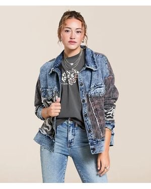 Gilded Intent Pieced Camo Frayed Jacket - Blue