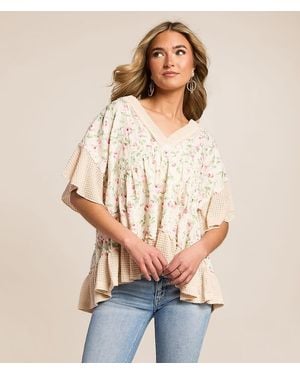 Pol Embroidered Floral Babydoll Top - White