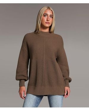 BKE Mock Neck Ribbed Sweater - Brown