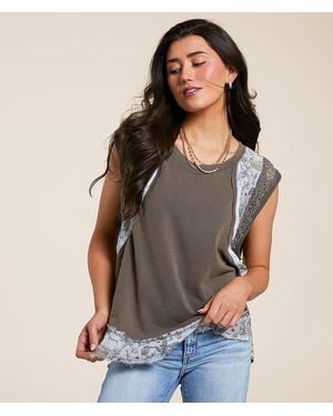 Pol Pieced Floral Crochet Top - Brown