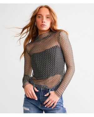 Gilded Intent Metallic Netted Top - Gray