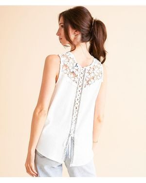 Daytrip Floral Crochet Lace-Up Tank Top - Natural