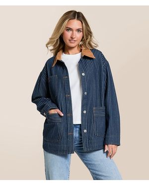 JOA Striped Denim Barn Jacket - Blue