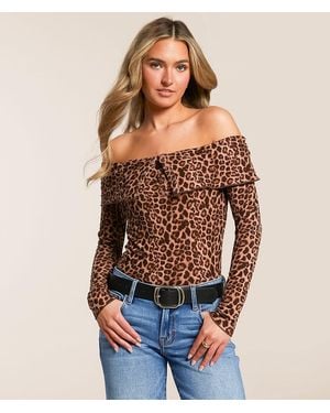 Willow & Root Off The Shoulder Cheetah Top - Blue