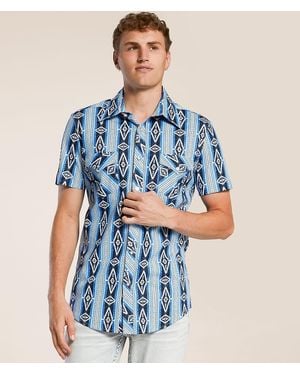Rock & Roll Denim Aztec Striped Stretch Shirt - Blue