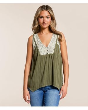 Daytrip Pieced Henley Tank Top - Green