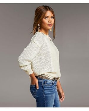 BKE Pieced Raw Edge Lace Top - White