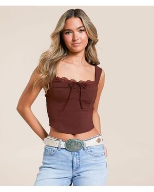 Willow & Root Lace Trim Cropped Tank Top - Red