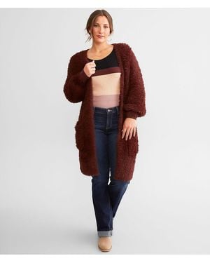 BKE Eyelash Knit Cardigan Sweater - Red