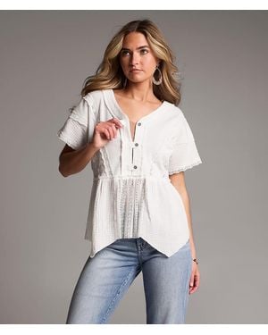 BKE Crochet Lace Peplum Henley - Gray