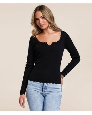 Blu Pepper Scalloped Trim Top - Black