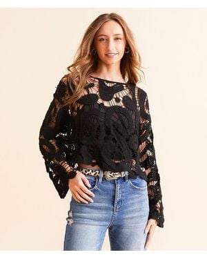 Veveret Crochet Cropped Sweater - Black